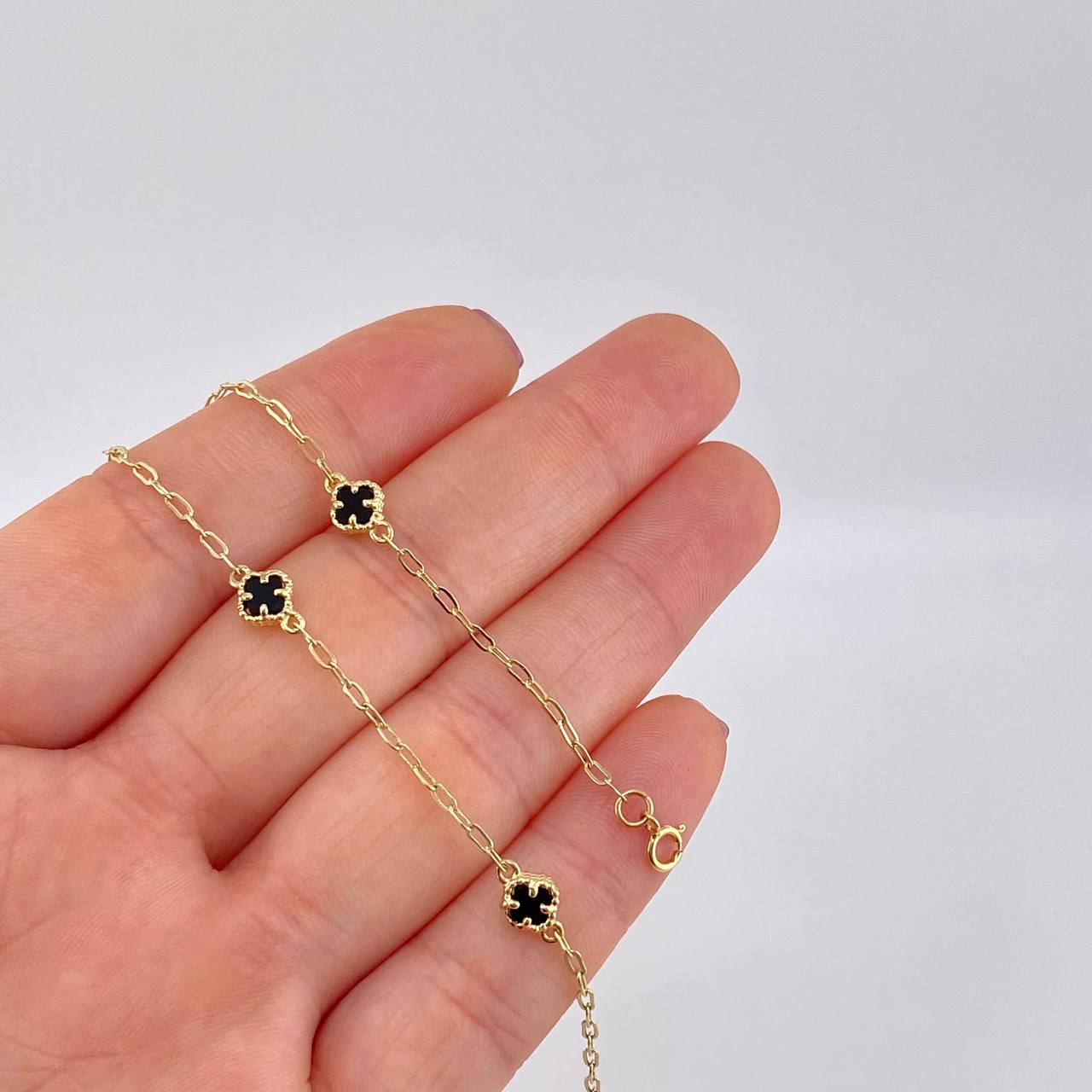Anklet Box Clover 3.15g / 9 3/4 in / 1.6mm Yellow Gold 18K