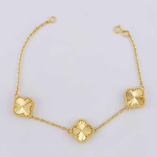 Pulso Trébol Aro Seguido Diamantado 5.75g / 6 3/4 in / 1.5mm Oro Amarillo 18K