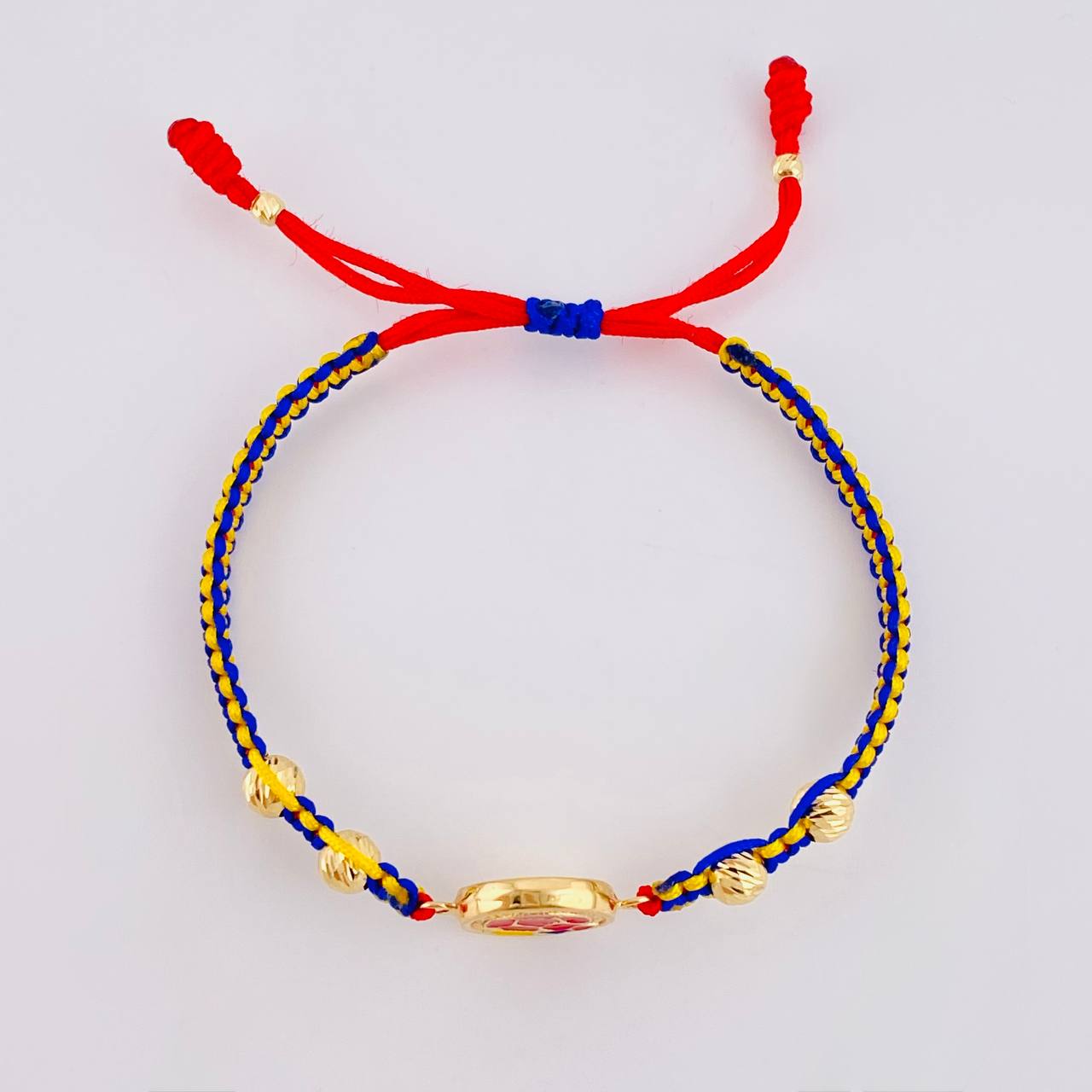 Tricolor Woven Bracelet with National Team Emblem in 18K Yellow Gold