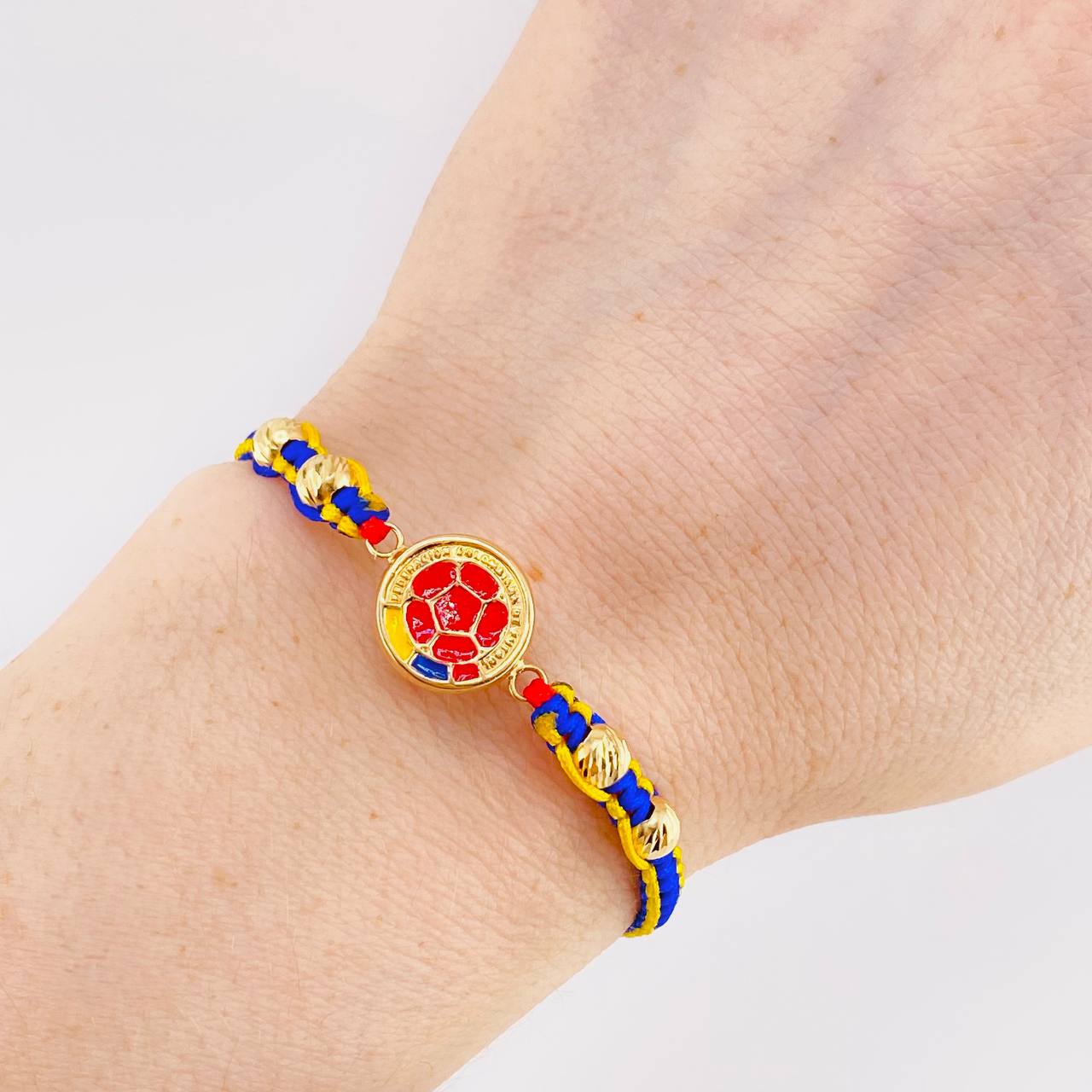 Tricolor Woven Bracelet with National Team Emblem in 18K Yellow Gold