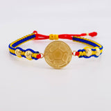 Tricolor Woven Bracelet Charm Yellow Gold Ball 18K