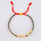Tricolor Woven Bracelet Charm Yellow Gold Ball 18K