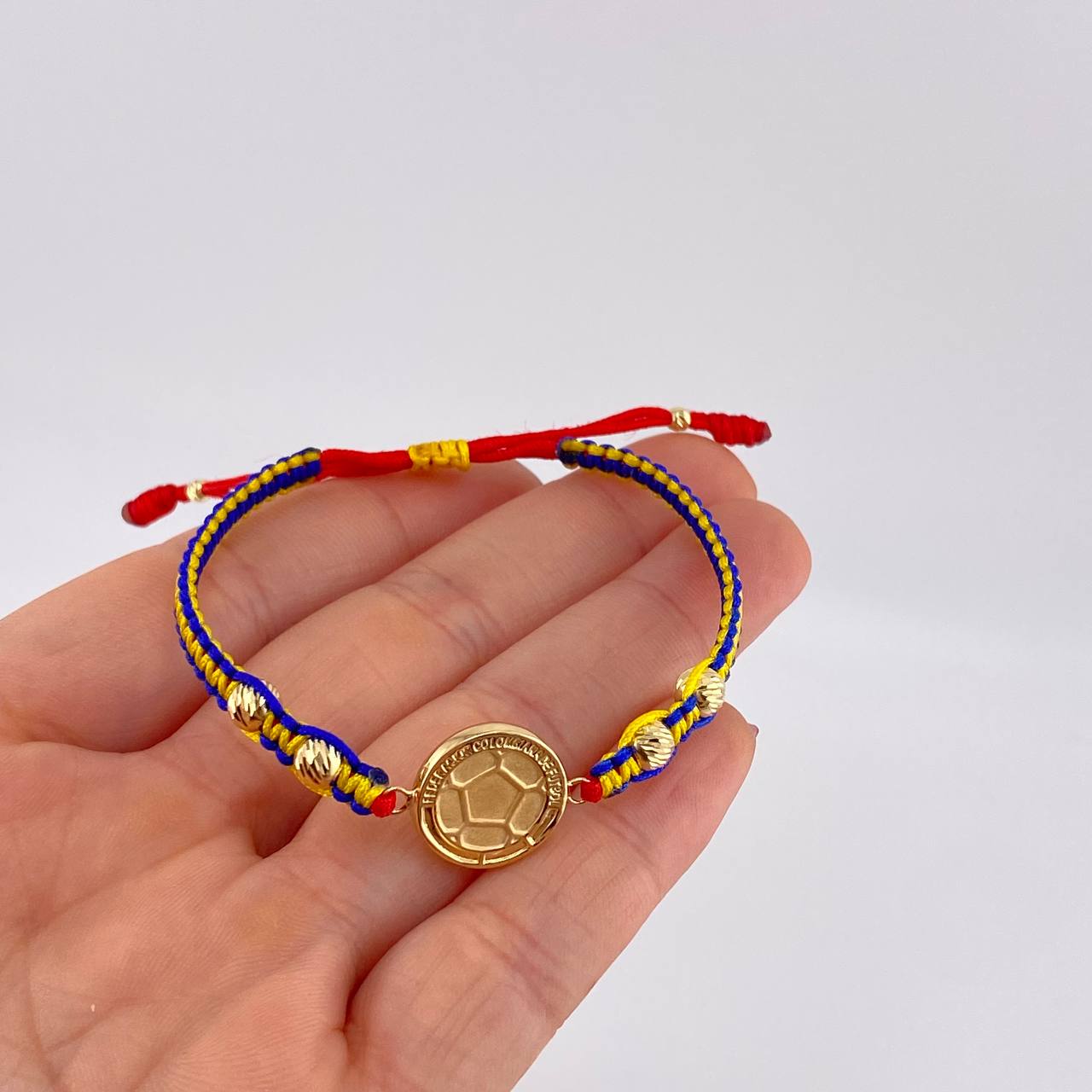 Tricolor Woven Bracelet Charm Yellow Gold Ball 18K
