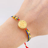 Tricolor Woven Bracelet Charm Yellow Gold Ball 18K