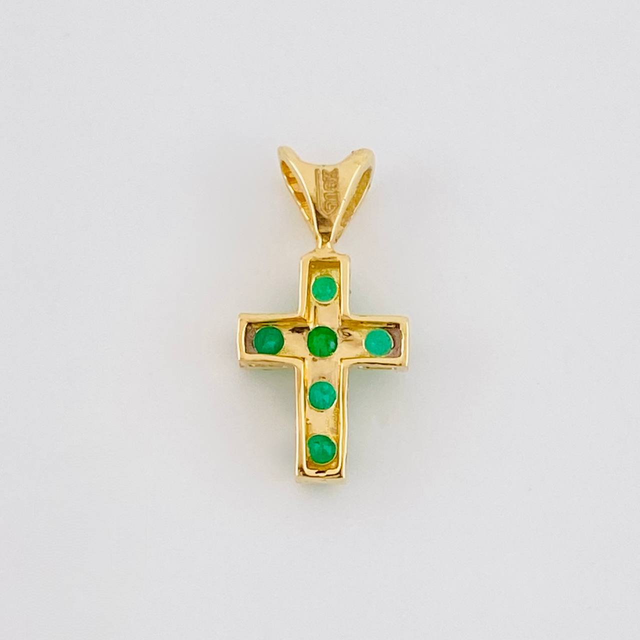 Pendant Dense Cross Emeralds 18pts 0.45g / 1/2 in Yellow Gold 18K