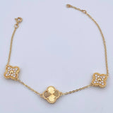 Pulso Aro Seguido Trebol 7.3gr / 20.9cm / 1.3mm Diamantado Circones Blancos Oro Amarillo  18K &
