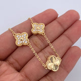 Pulso Aro Seguido Trebol 7.3gr / 20.9cm / 1.3mm Diamantado Circones Blancos Oro Amarillo  18K &