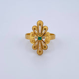 Filigree Ring 3.15gr / Size 7 / Green Zircon Yellow Gold 18K &