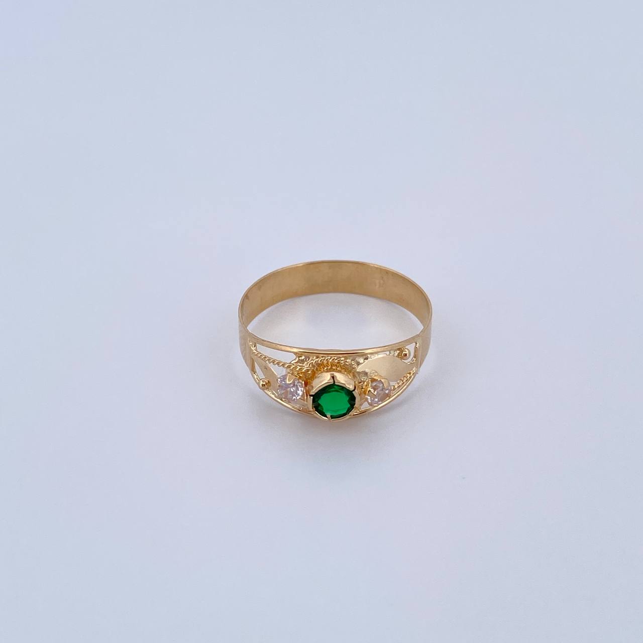 Inverted Line Ring 1.55gr / T7 / White Green Zircons 18K Yellow Gold &