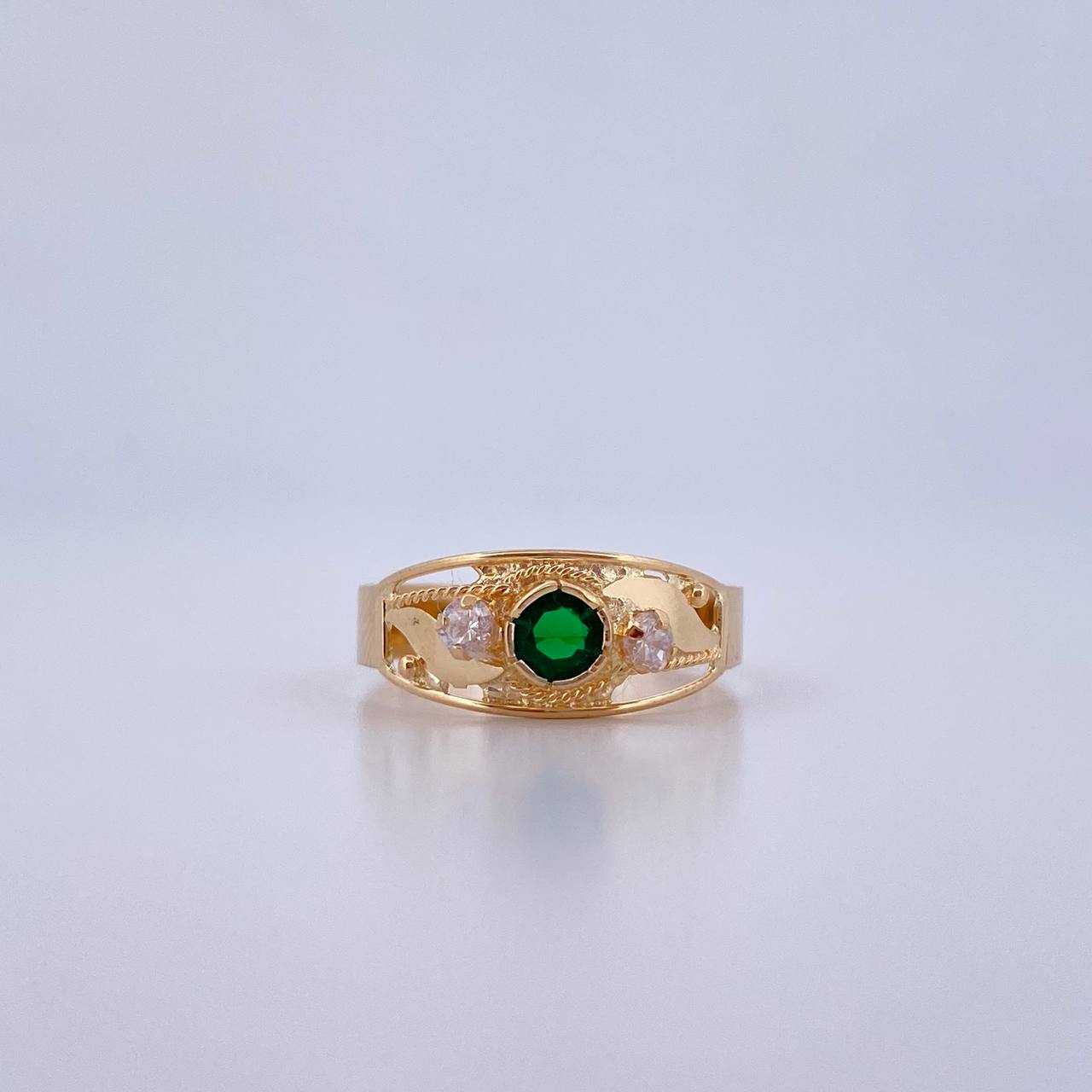 Inverted Line Ring 1.55gr / T7 / White Green Zircons 18K Yellow Gold &