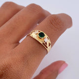 Inverted Line Ring 1.55gr / T7 / White Green Zircons 18K Yellow Gold &