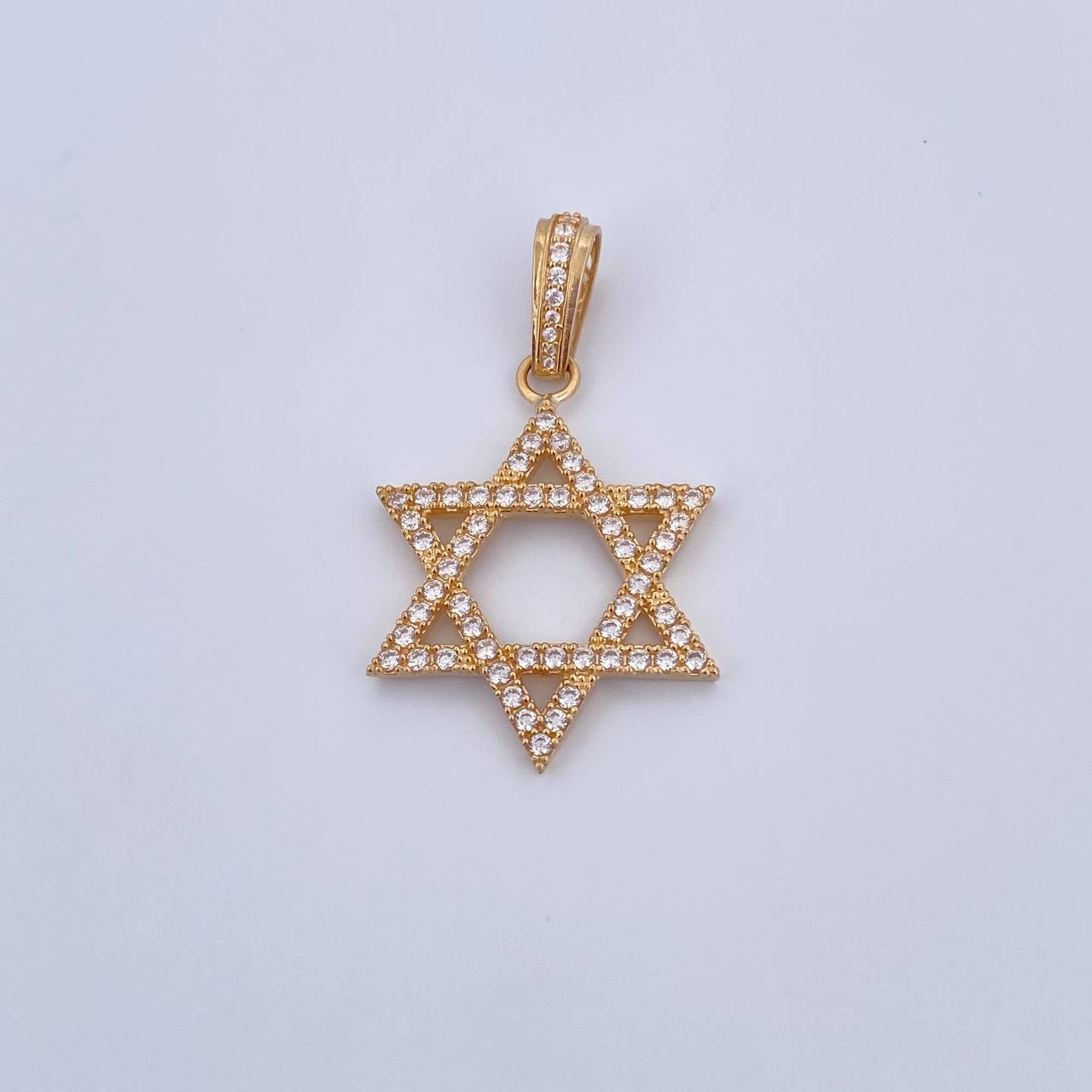 Pendant Star of David 4.25gr / 3.7cm / White Zircons 18K Yellow Gold &