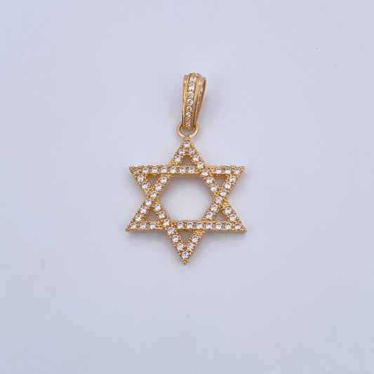 Pendant Star of David 4.25gr / 3.7cm / White Zircons 18K Yellow Gold &