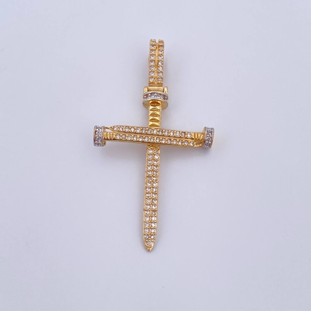 Pendant Nail Cross 4.05gr / 4.6cm / White Zircons Two 18K Yellow and White Gold &