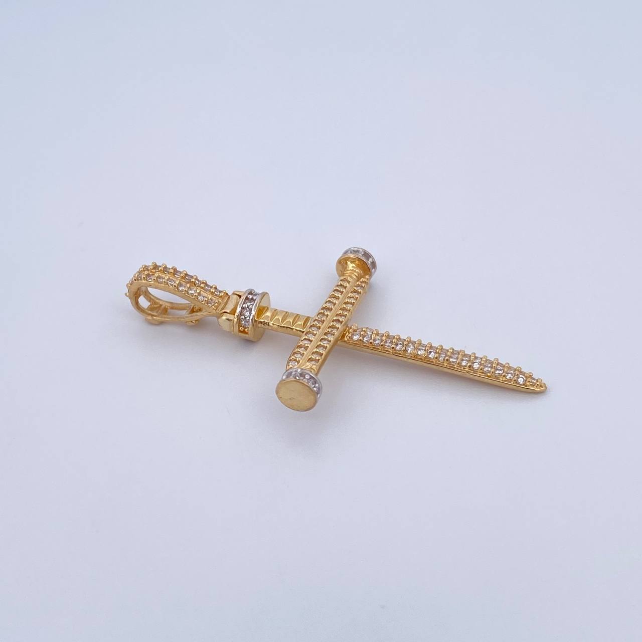 Pendant Nail Cross 4.05gr / 4.6cm / White Zircons Two 18K Yellow and White Gold &