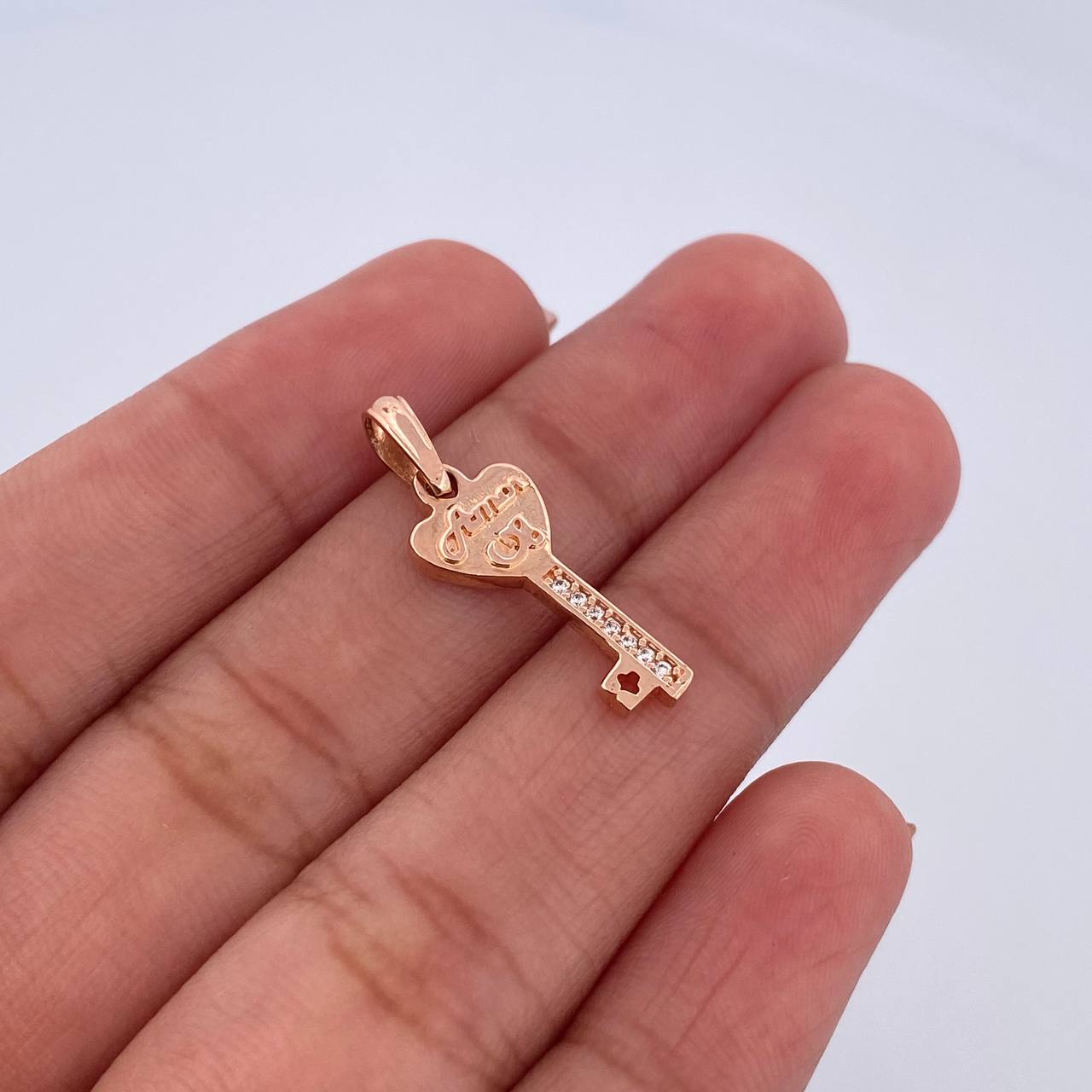Pendant Key 1.25gr / 2.4cm / White Zircons 18K Rose Gold &