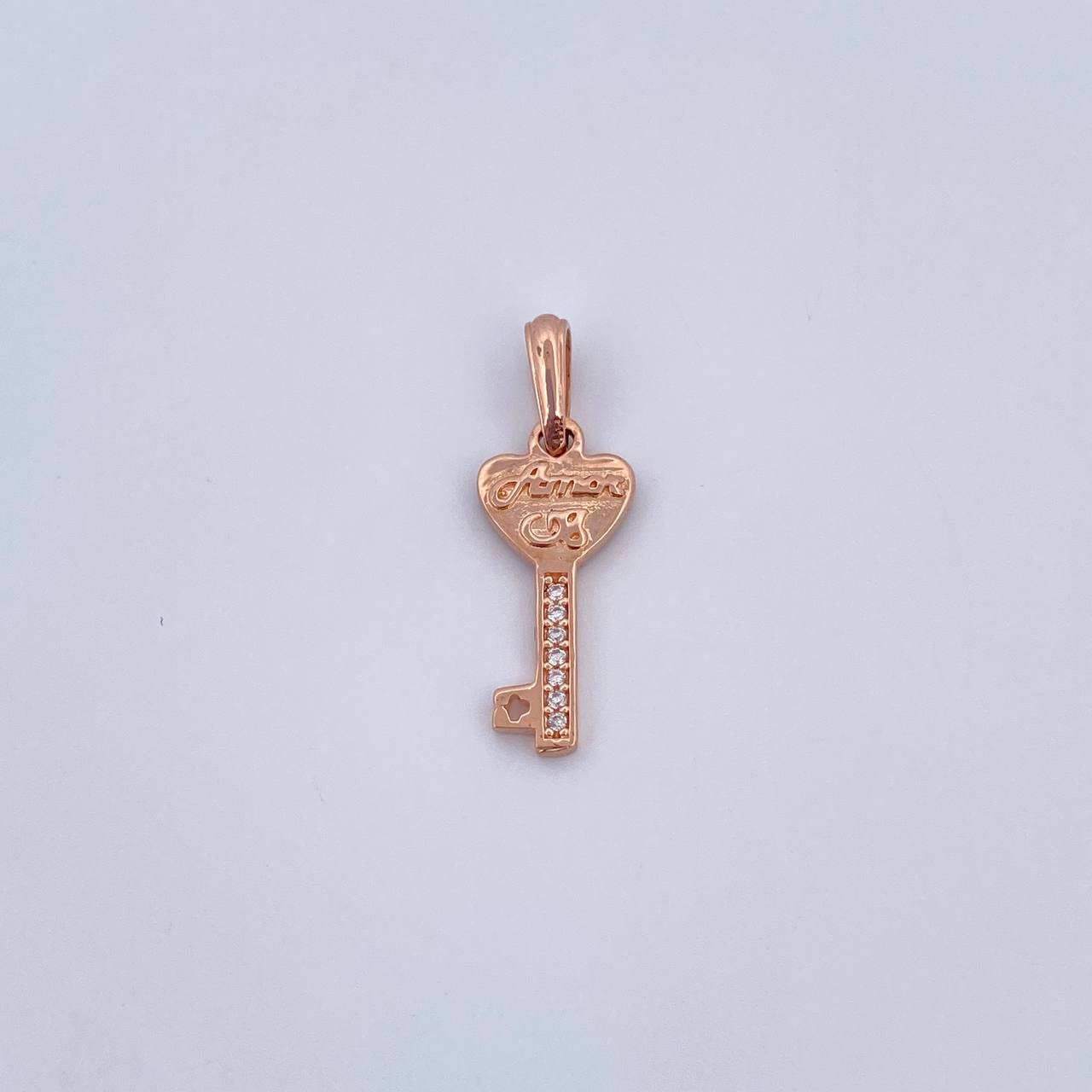 Pendant Key 1.25gr / 2.4cm / White Zircons 18K Rose Gold &