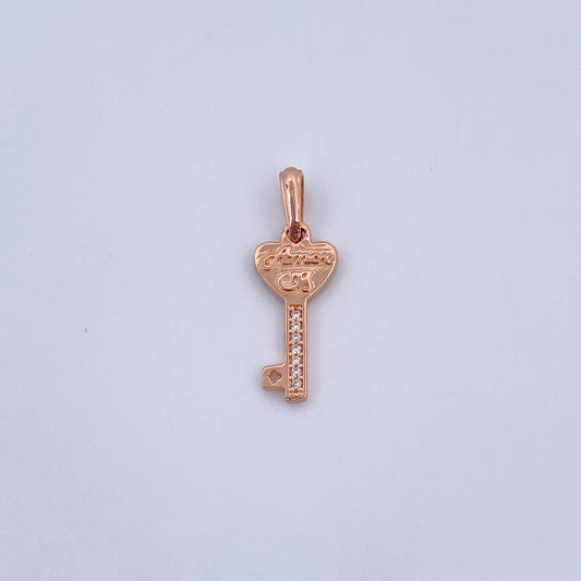 Pendant Key 1.25gr / 2.4cm / White Zircons 18K Rose Gold &