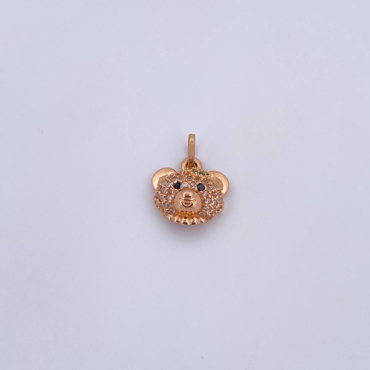 Pendant Bear Face 2gr / 1.6cm / Green Black White Zircons 18K Rose Gold &