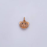 Pendant Bear Face 2gr / 1.6cm / Green Black White Zircons 18K Rose Gold &