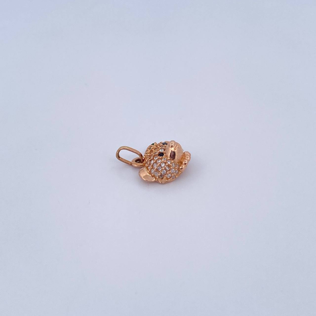 Pendant Bear Face 2gr / 1.6cm / Green Black White Zircons 18K Rose Gold &