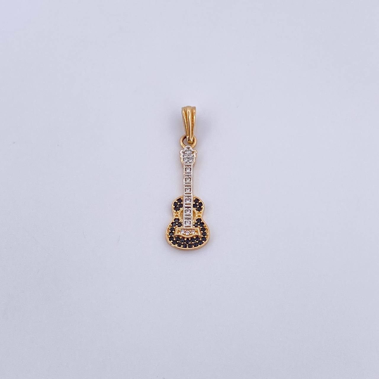 Pendant Guitar 1.25gr / 2.7cm / Black and White Zircons Two Yellows White 18K &