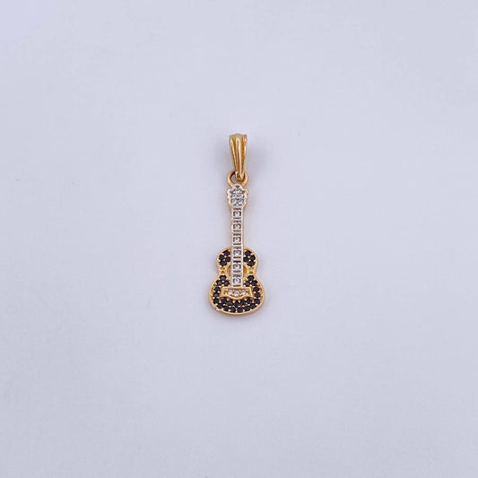 Pendant Guitar 1.25gr / 2.7cm / Black and White Zircons Two Yellows White 18K &