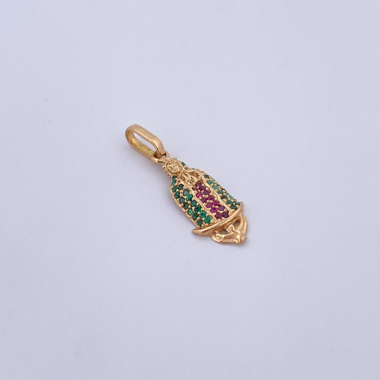 Pendant Virgin Guadalupe 1.45gr / 2.7cm / Fuchsia Green Zircons 18K Yellow Gold &
