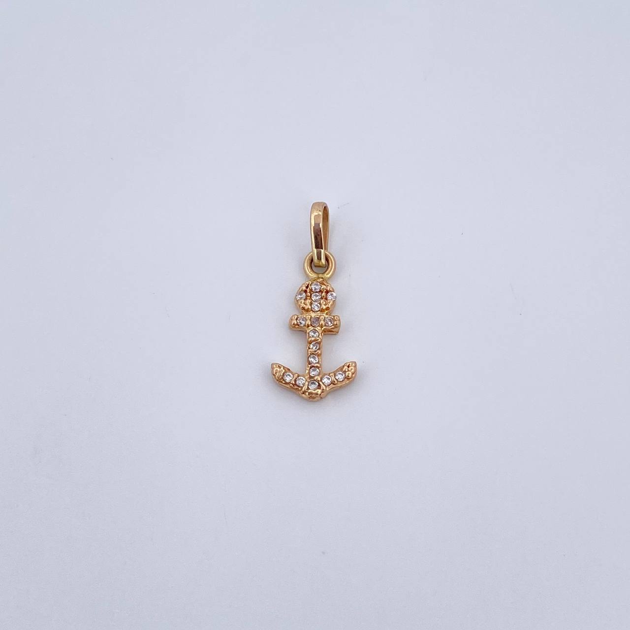 Pendant Anchor 0.9gr / 2cm / White Zircons 18K Yellow Gold &