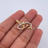 Pendant Shark Silhouette 1.5gr / 2cm / Black and White Zircons 18K Yellow Gold &