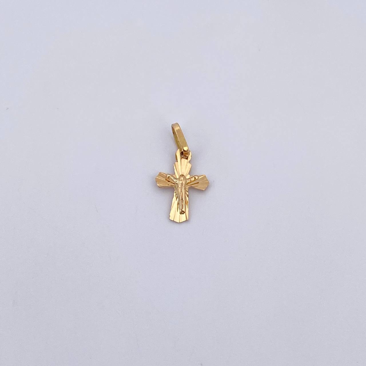 Pendant Cross Christ 0.6gr / 1.5cm / Diamond Cut Yellow Gold &