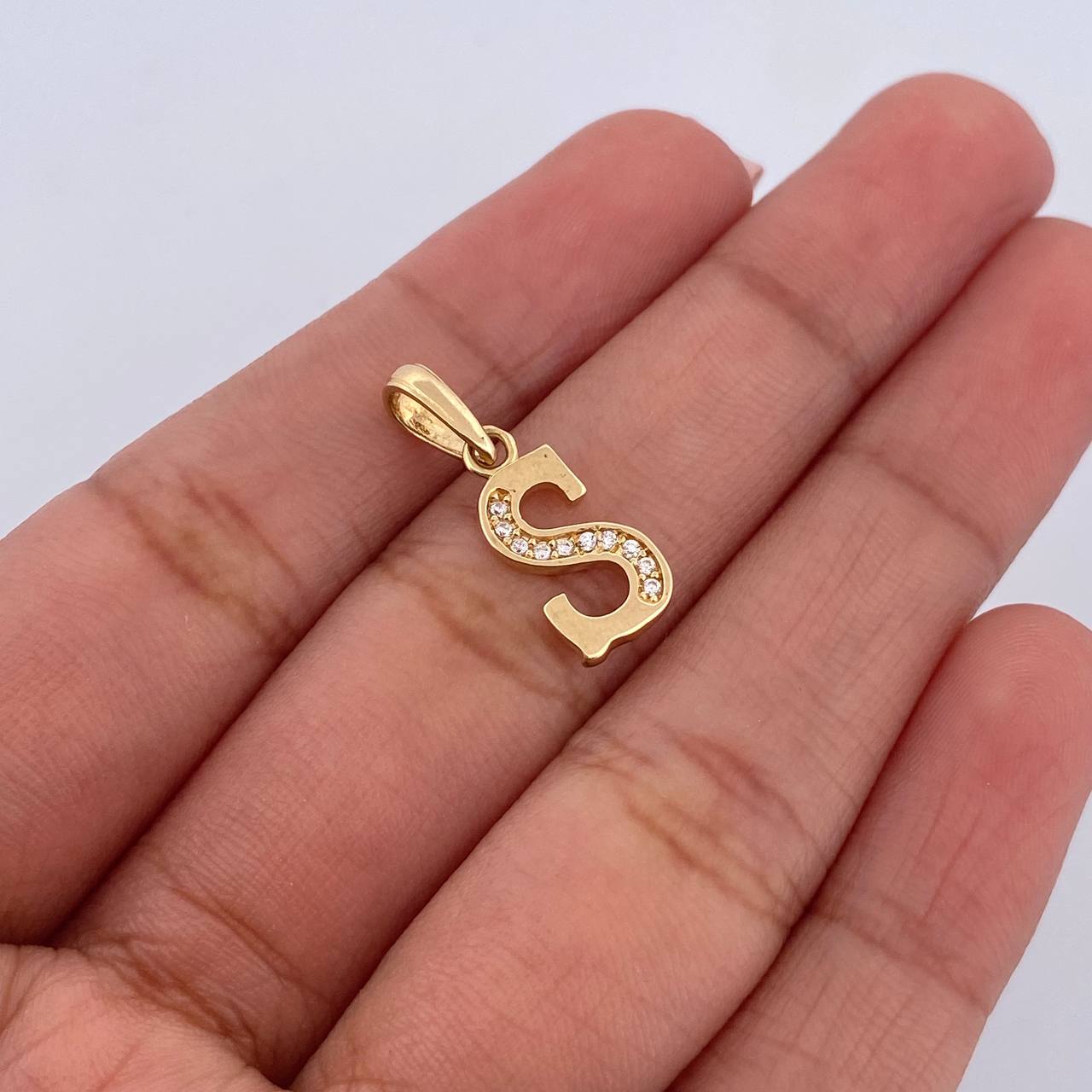 Pendant Letter S 1gr / 2cm / White Zirconia 18K Yellow Gold &
