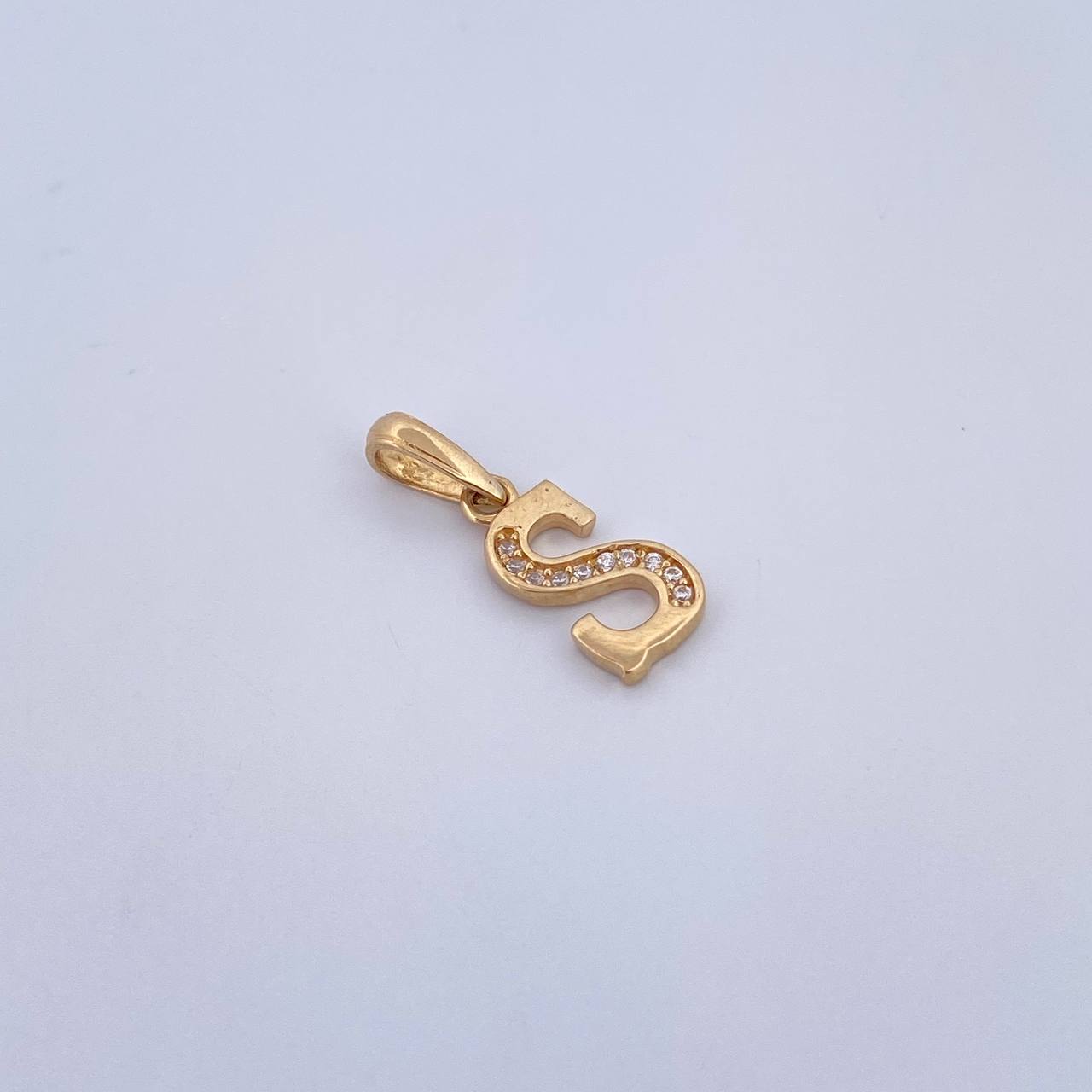 Pendant Letter S 1gr / 2cm / White Zirconia 18K Yellow Gold &