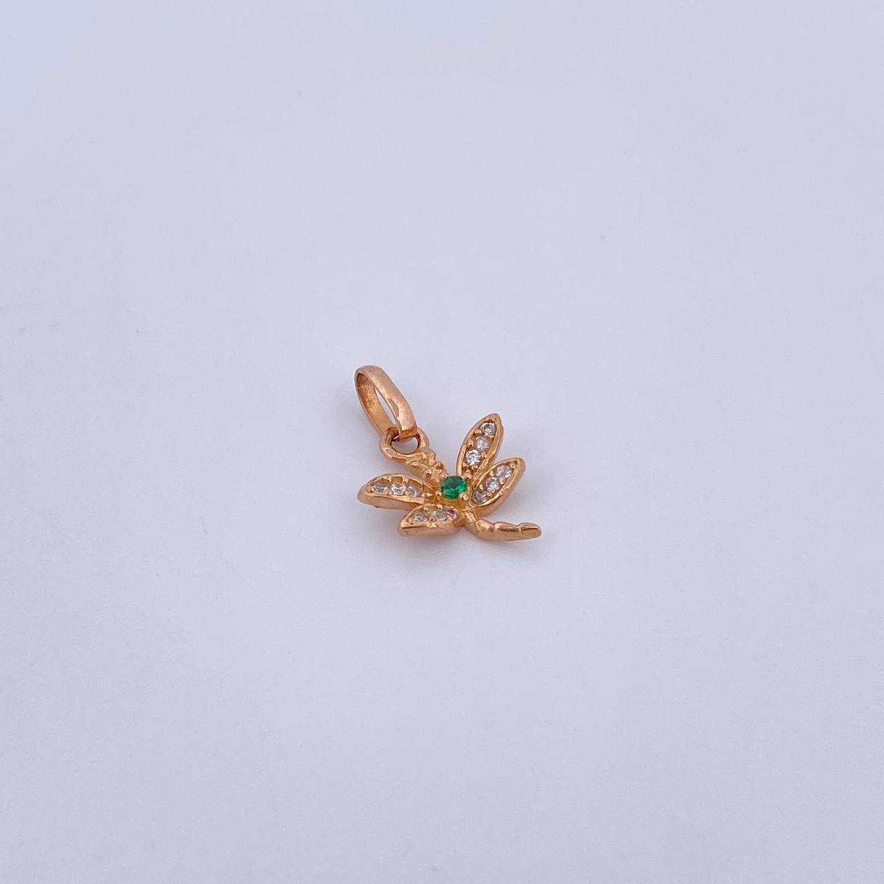 Pendant Dragonfly 0.9gr / 1.6cm / Green and White Zircons 18K Rose Gold &