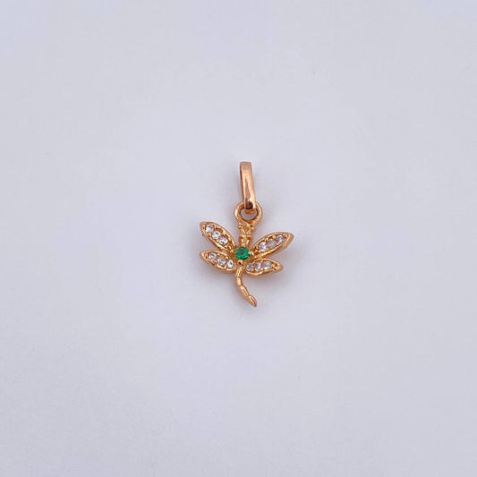 Pendant Dragonfly 0.9gr / 1.6cm / Green and White Zircons 18K Rose Gold &