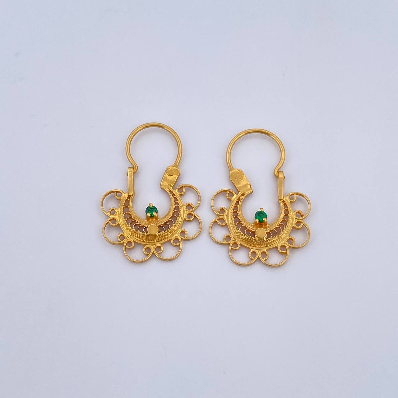 Candongas Reina 2.5gr / 2.5cm / Filigrana Circon Verde Oro Amarillo 18K &