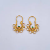 Candongas Reina 2.5gr / 2.5cm / Filigrana Circon Verde Oro Amarillo 18K &