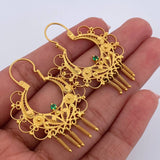 Candongas Reina 7.45gr / 4.2cm / Filigrana Circon Verde Oro Amarillo 18K &