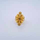 Filigree Ring 4.4gr / Size 6 3/4 / Green Zircon 18K Yellow Gold &