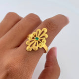 Filigree Ring 3.15gr / Size 7 / Green Zircon Yellow Gold 18K &
