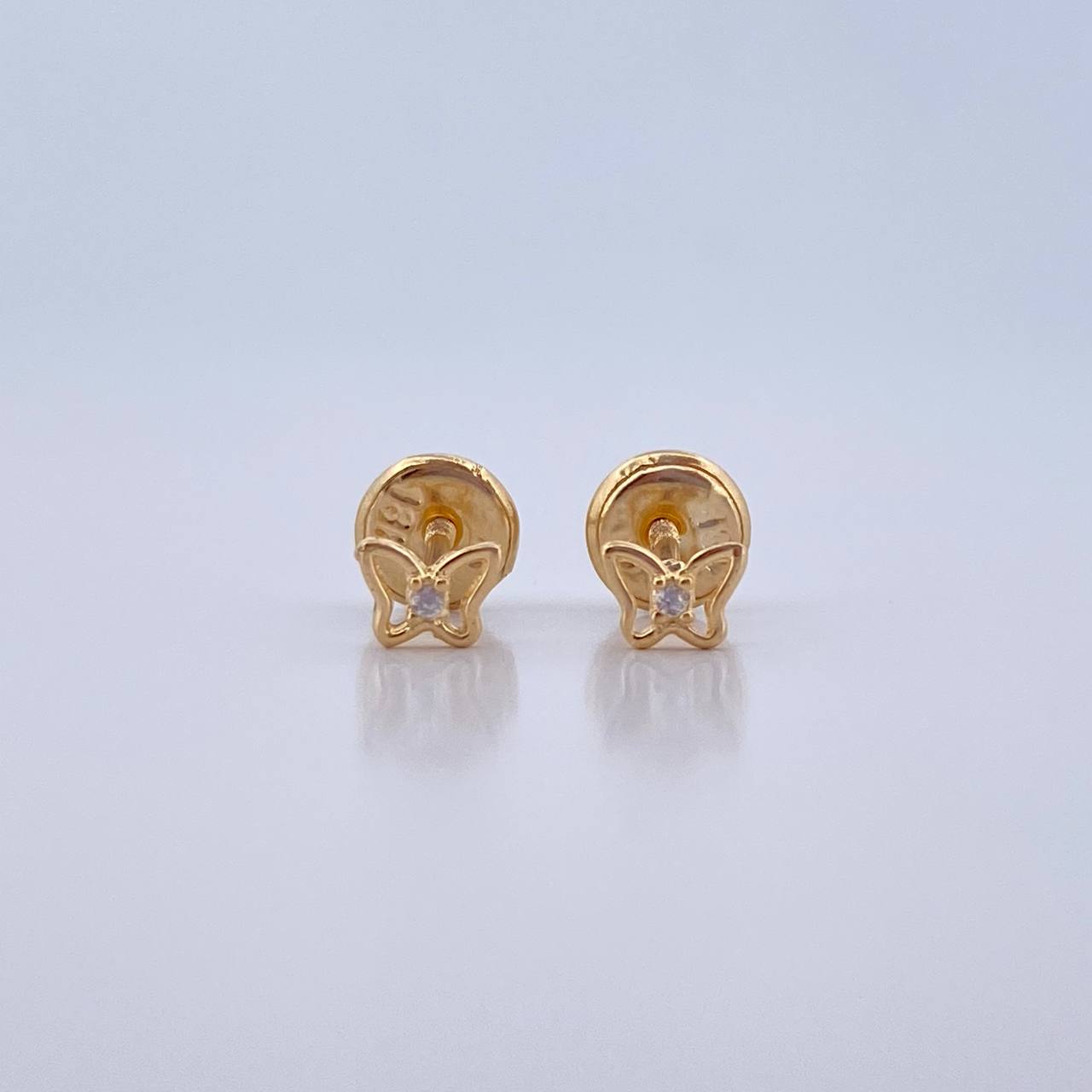 Stud Earrings Butterfly 0.45gr / White Zircon Yellow Gold 18K $
