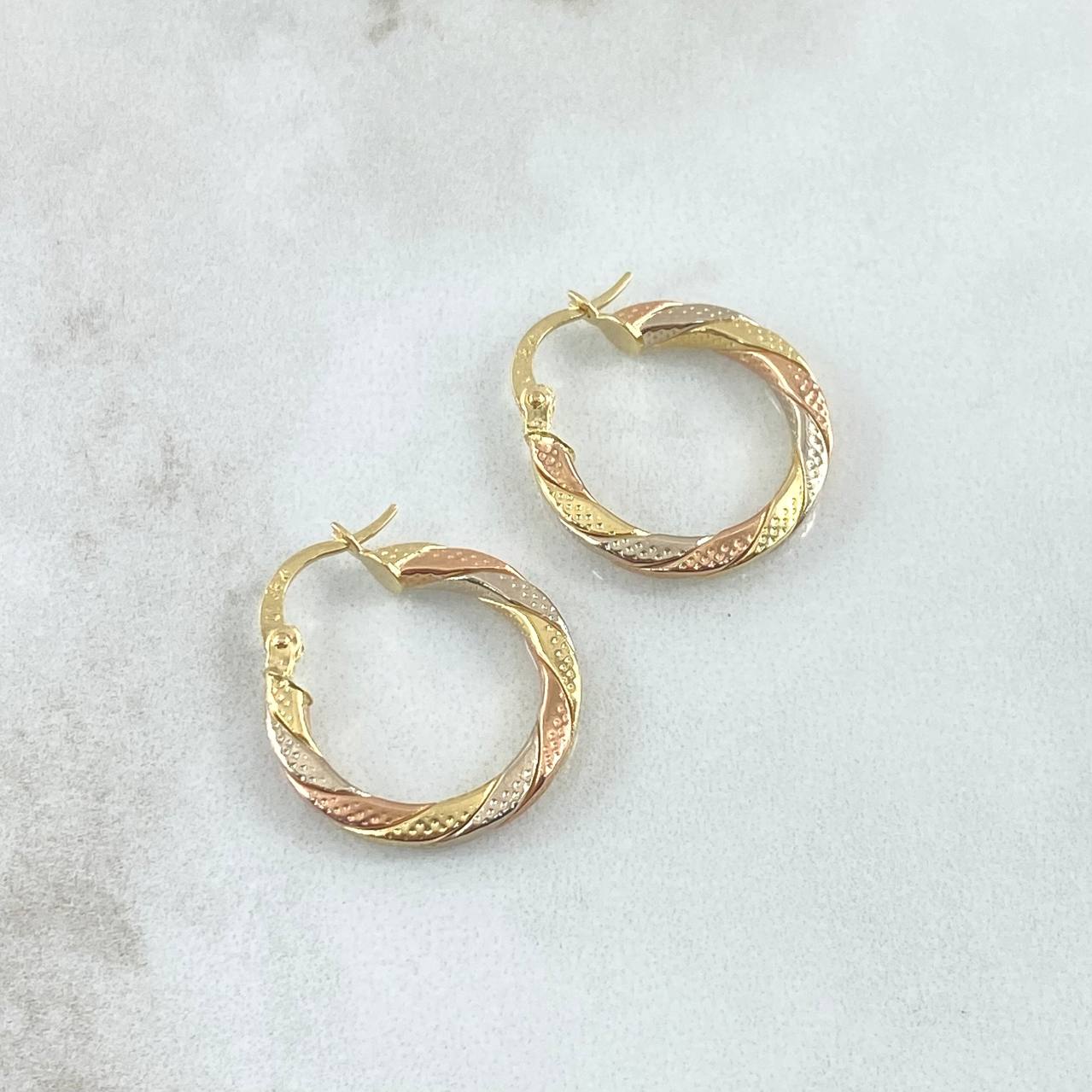 Hoop Earrings  Yussy 2.35gr / 2.5cm / Dotted Three Golds 18K Yellow Gold