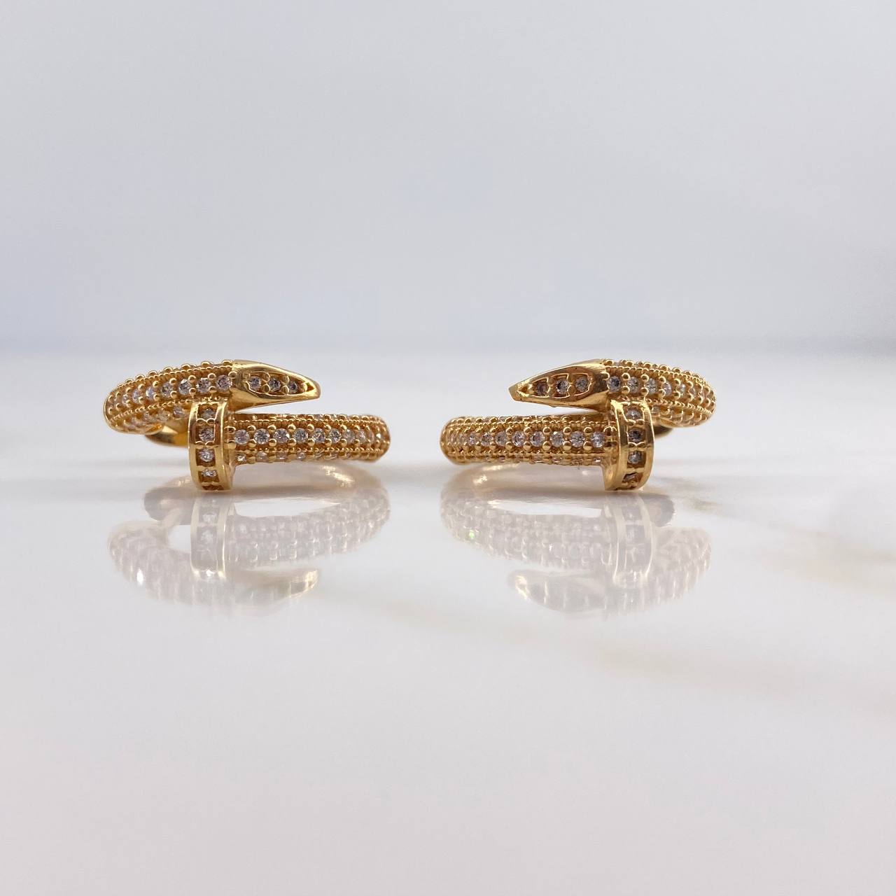 Hoop Earrings Nail 5.95gr / 1.8cm / White Zircons 18K Yellow Gold #