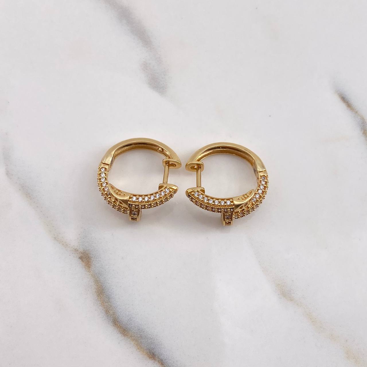 Hoop Earrings Nail 5.95gr / 1.8cm / White Zircons 18K Yellow Gold #