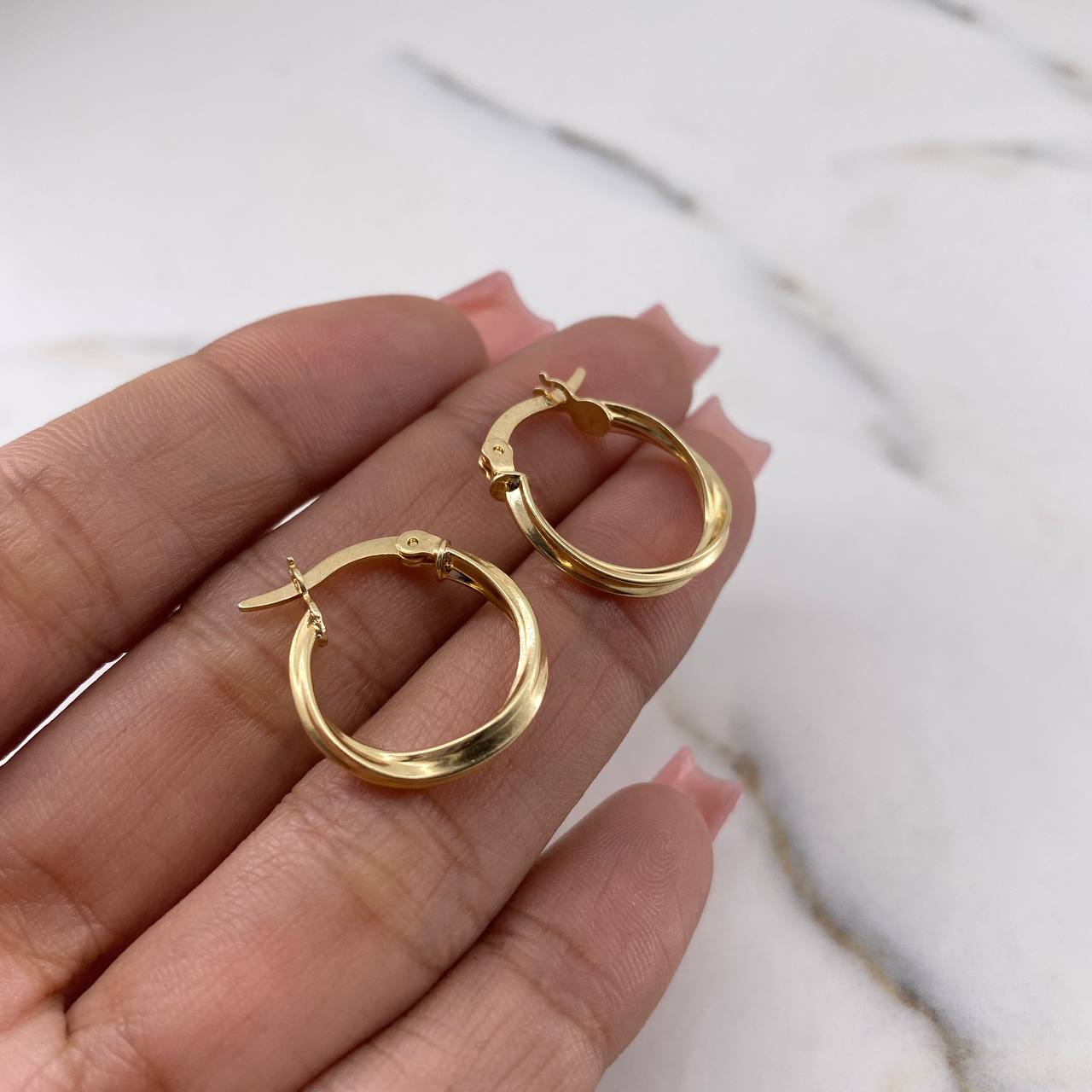 Hoop Earrings Fairy 1.45gr / 1.4cm / Striped 18K Yellow Gold #