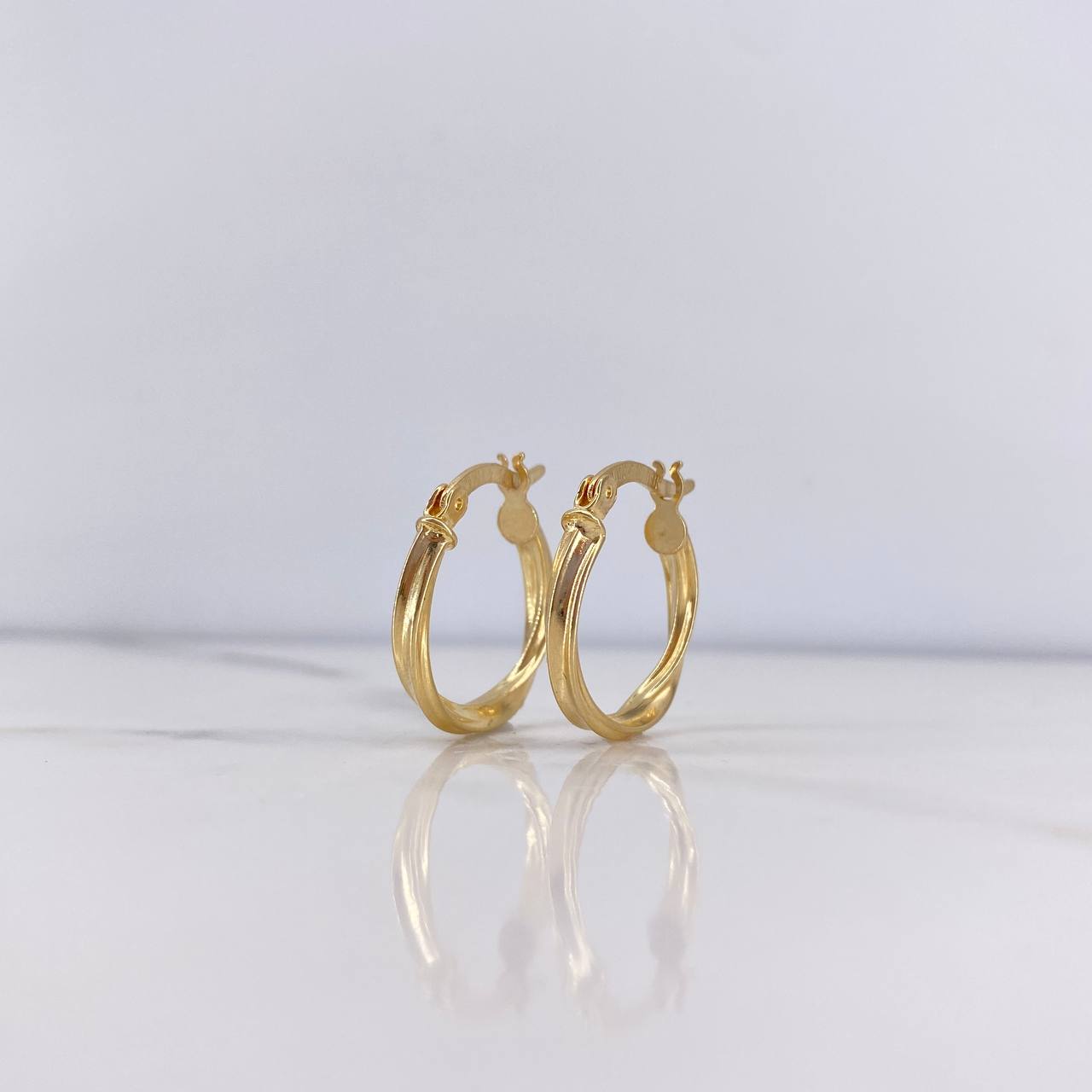 Hoop Earrings Fairy 1.45gr / 1.4cm / Striped 18K Yellow Gold #