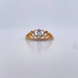 Heart Crown Ring 15's 2.55gr / T10 3/4/ White Zircons Two 18K Yellow and White Golds $