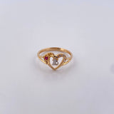 Heart Flower Ring 15's 2.05gr / Size 6 1/2 / White and Fuchsia Zircons Two-tone 18K Yellow and White Gold $