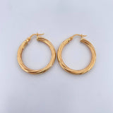 Hoop Earrings Mary 2.8gr / 3cm / Striped 18K Yellow Gold $