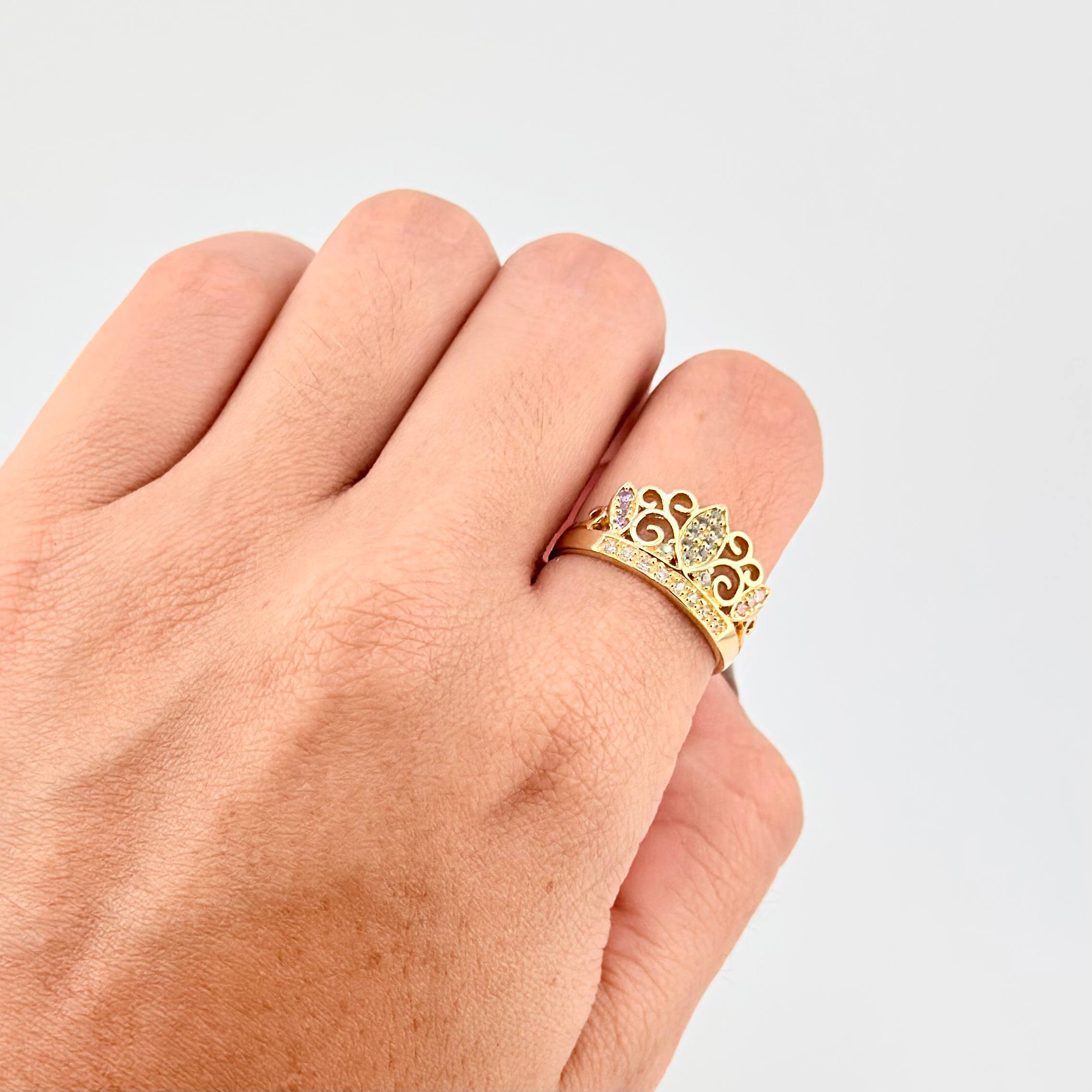 Anillo Corona en Plumas 3.05g / T7 3/4 Oro Amarillo 18K